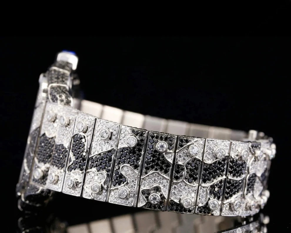 Bicolor Zebra Print Black & White Moissanite Bust Down Watch