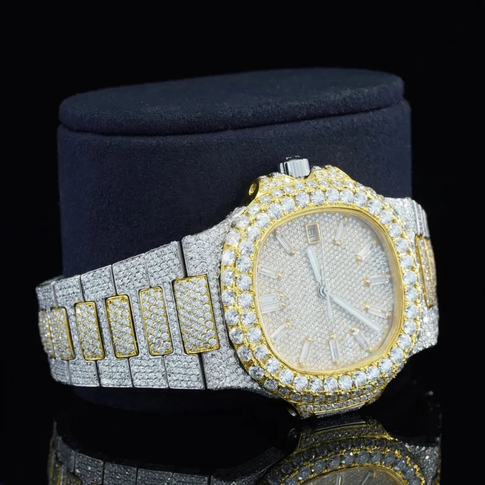 Men's Fully Studded Two Tone Full Diamond Watch For Gift