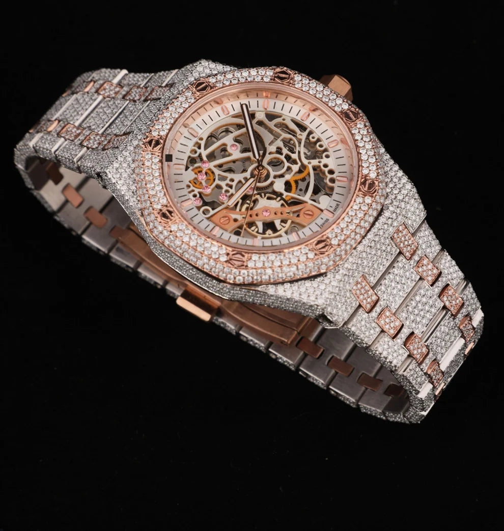 Men's 41MM Fully Studded Moissanite Iced Out Skeleton Watch