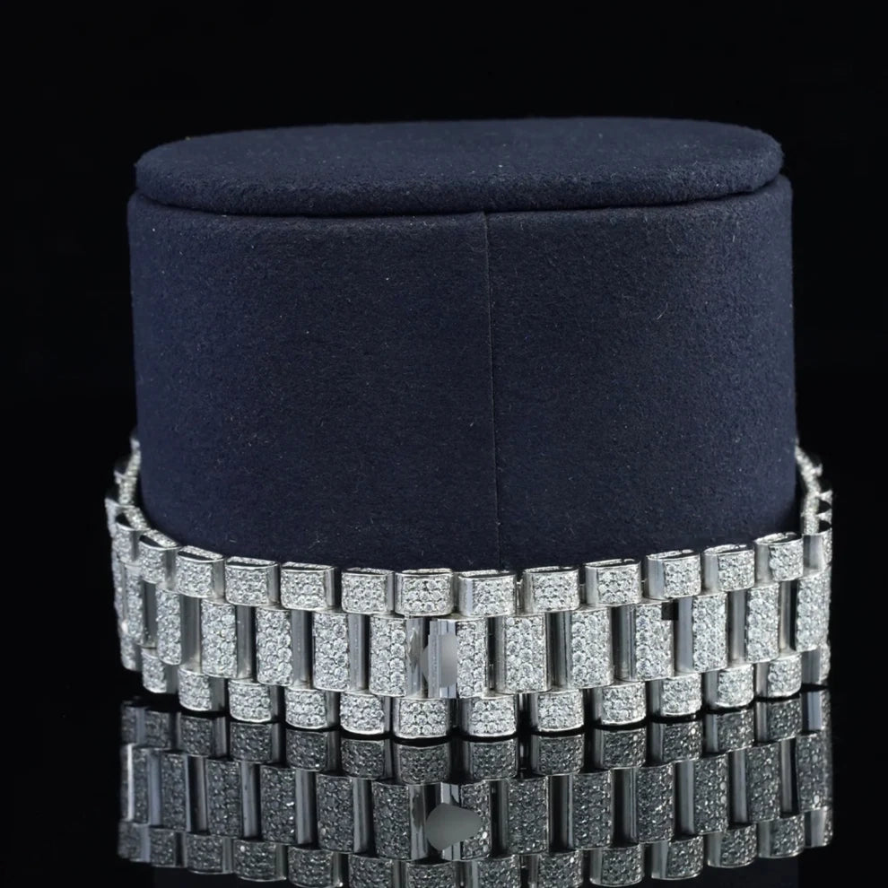 Stainless Steel Fully Iced Out Colorful Bar Diamond Baguette Watch