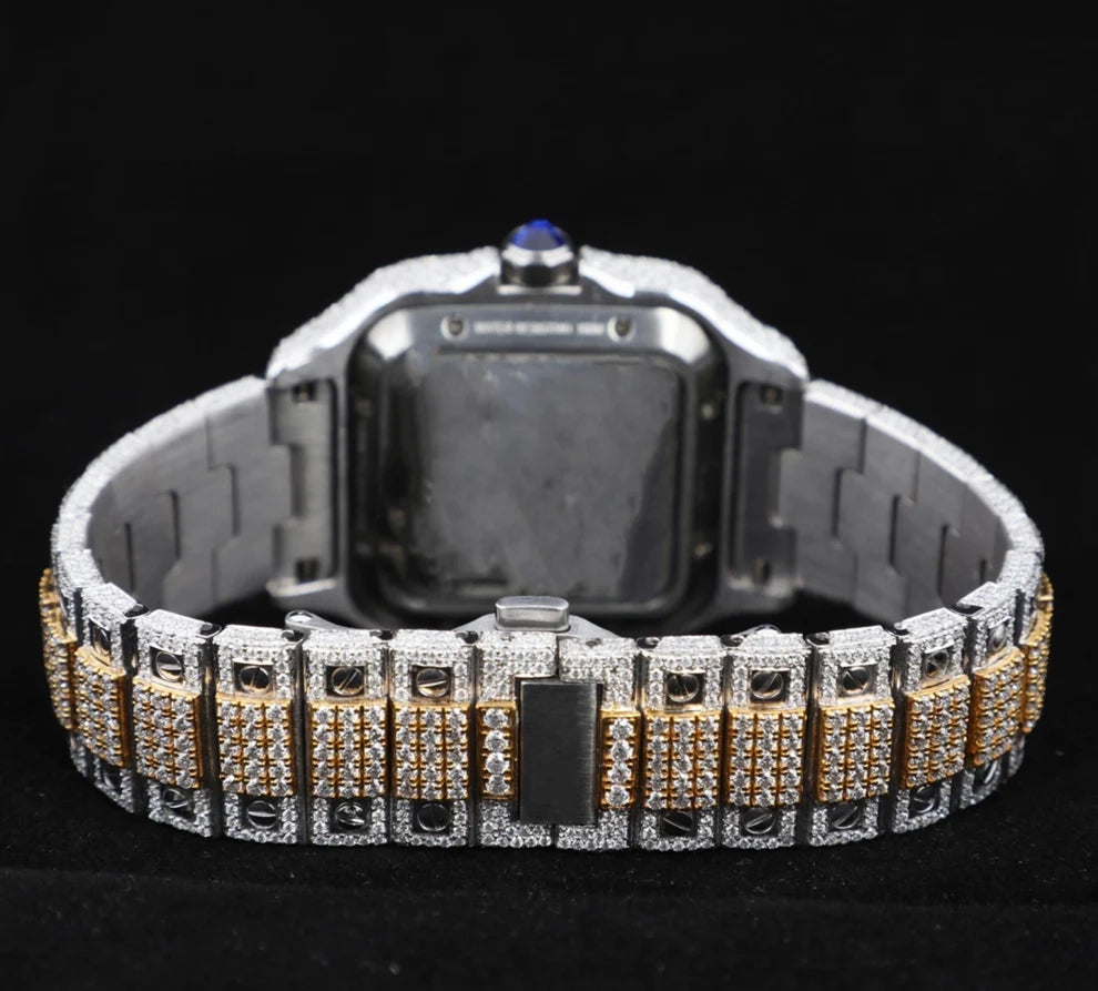 Fully VVS Moissanite Studded Two Tone Skeleton Diamond Watch