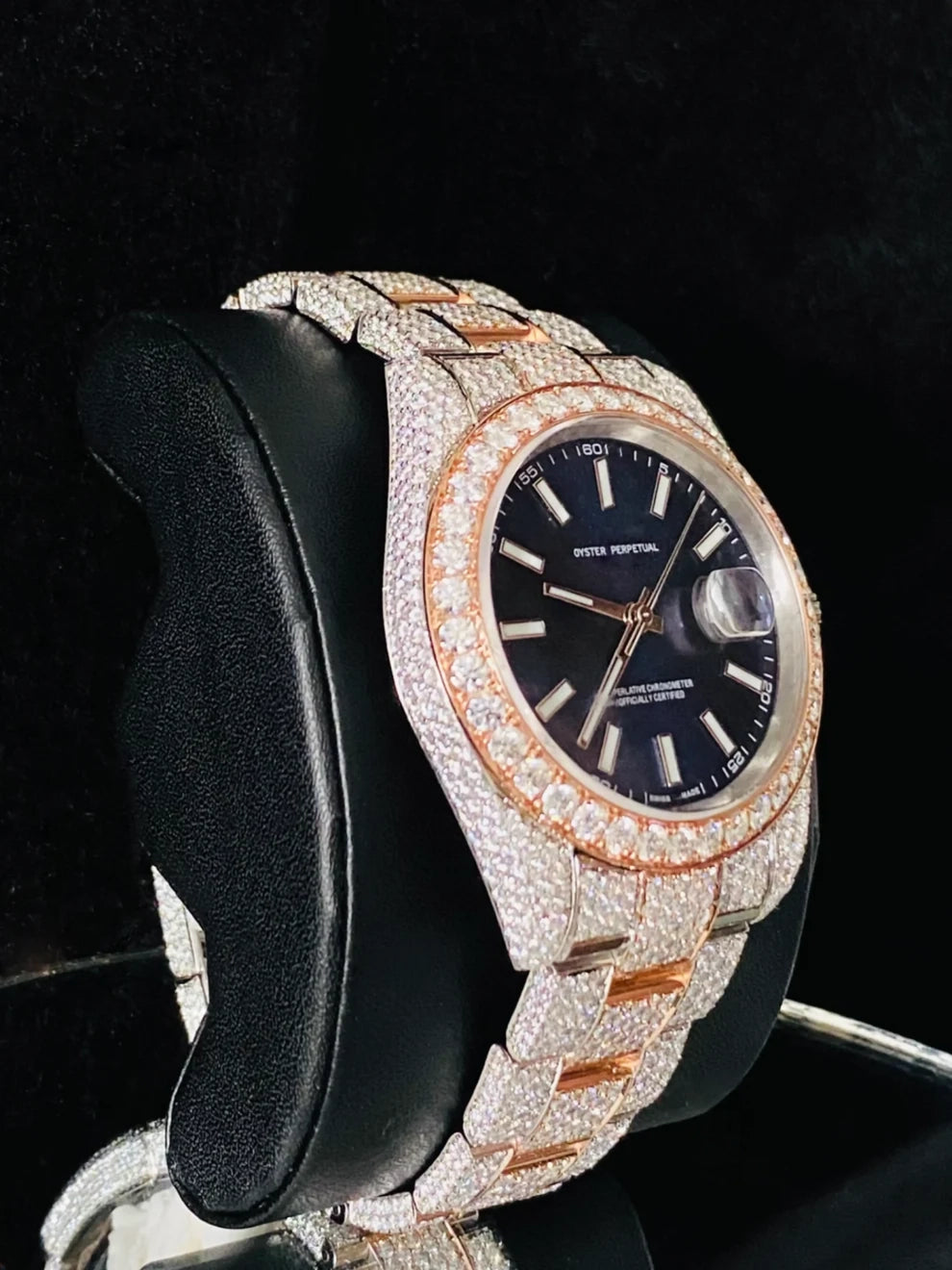 Dual Tone Big Bazel Blue Dial Rapper Moissanite Watch