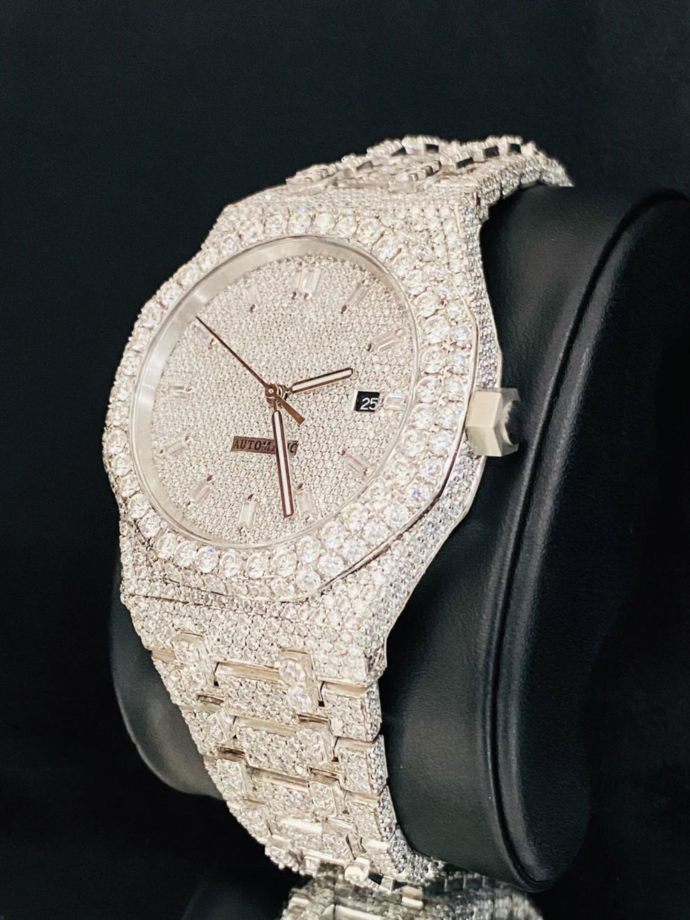 Fully Iced Out Moissanite Baguette Bar Moissanite Watch