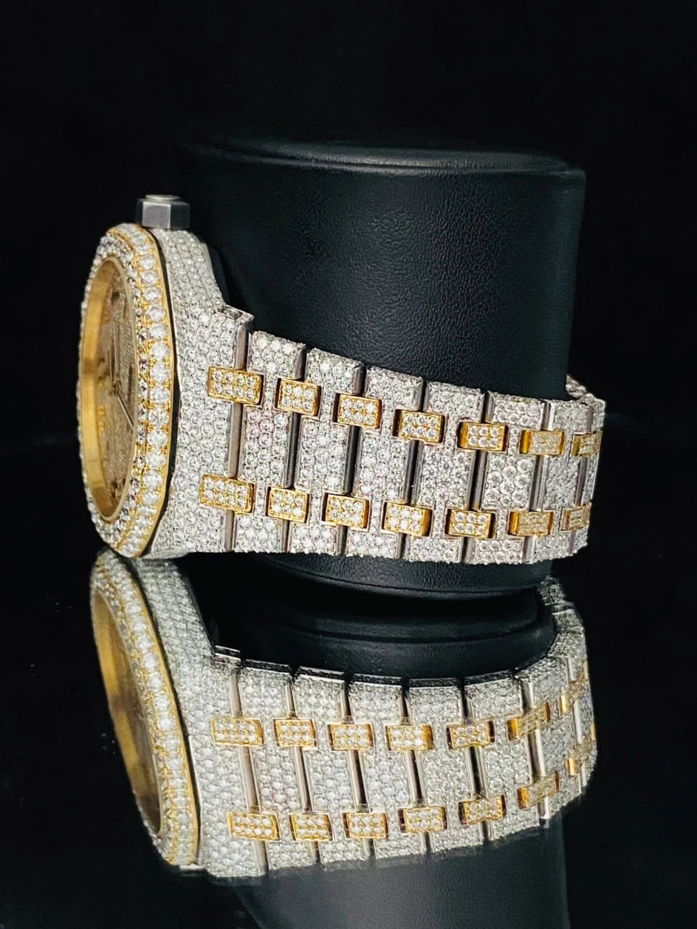 Two Tone Arabic Number Fully Studded Moissanite Watch