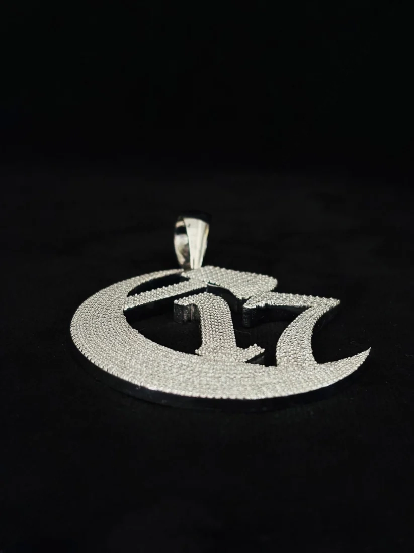 White gold iced out number 17 moon pendant necklace charm