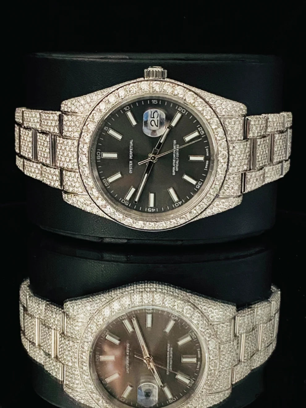 Black Dial Moissanite Fully Ice Out Moissanite Watch