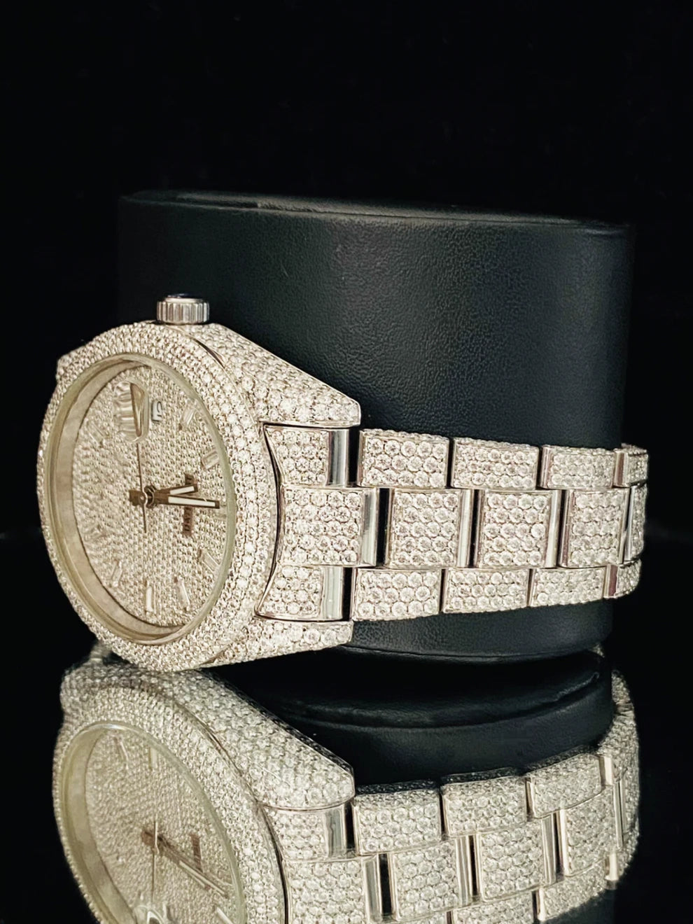 Baguette Dial Bust Down Moissanite Diamond Studded Watch