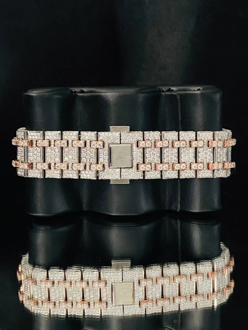 Two Tone Baguette Bar Fully Studded Moissanite Watch