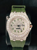 Iced Out VVS Moissanite Watch With Green Silicon Straps