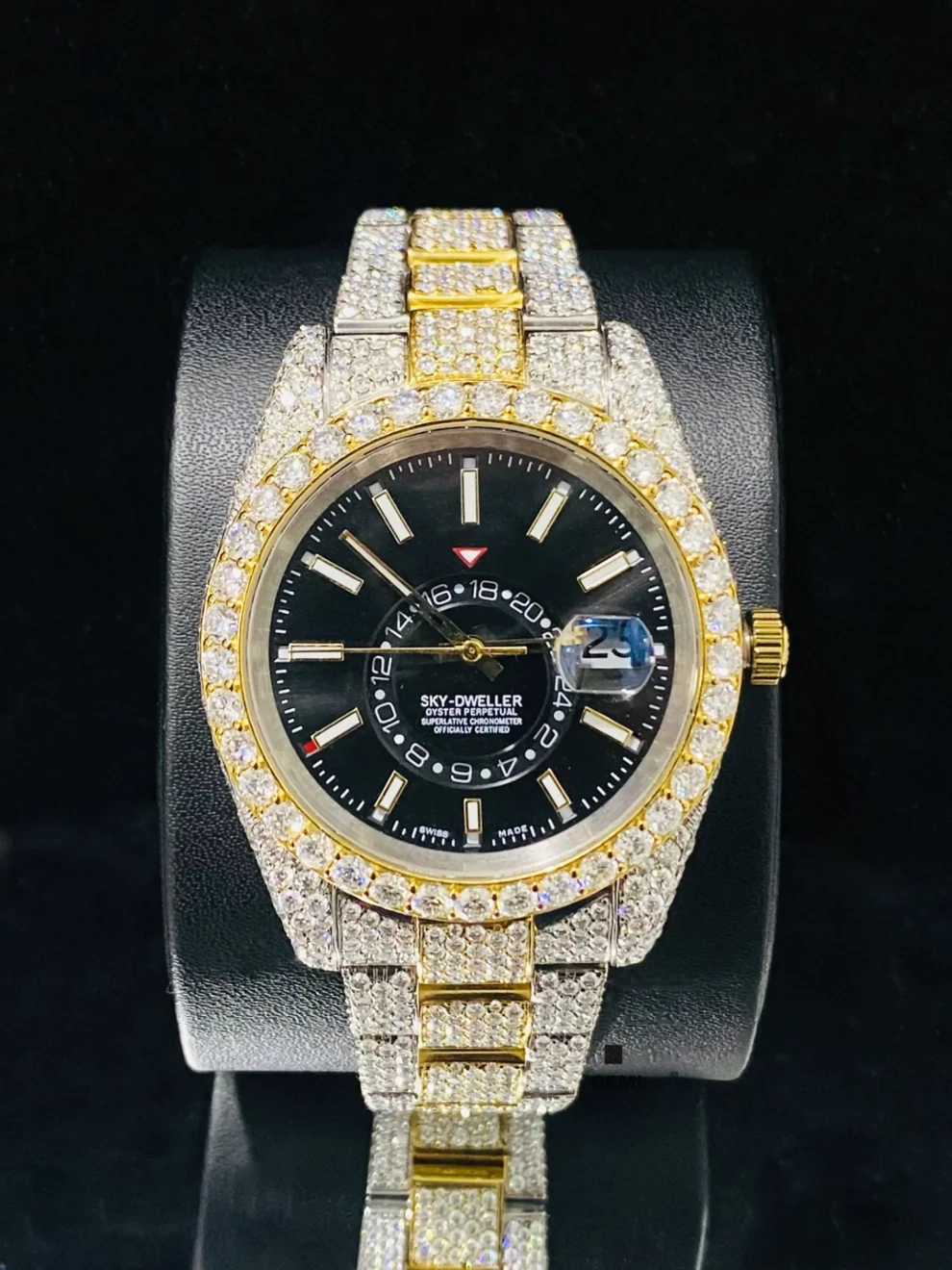 Dual Tone Black Dial Sky Dweller Moissanite Diamond Watch