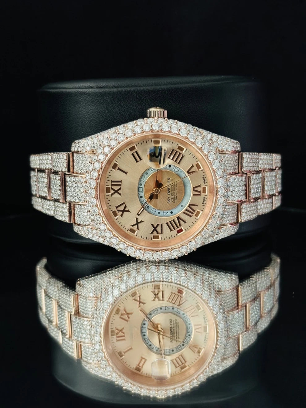 Roman Number Sky Dweller Moissanite Watch For Men's