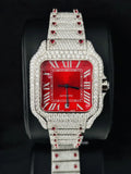 Men's VVS Red Dial Stainless Steel Moissanite Watch