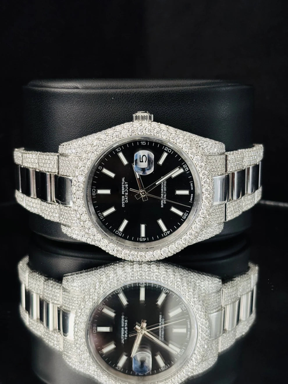 41MM Men Luxury Black Dial Iced Moissanite Watch