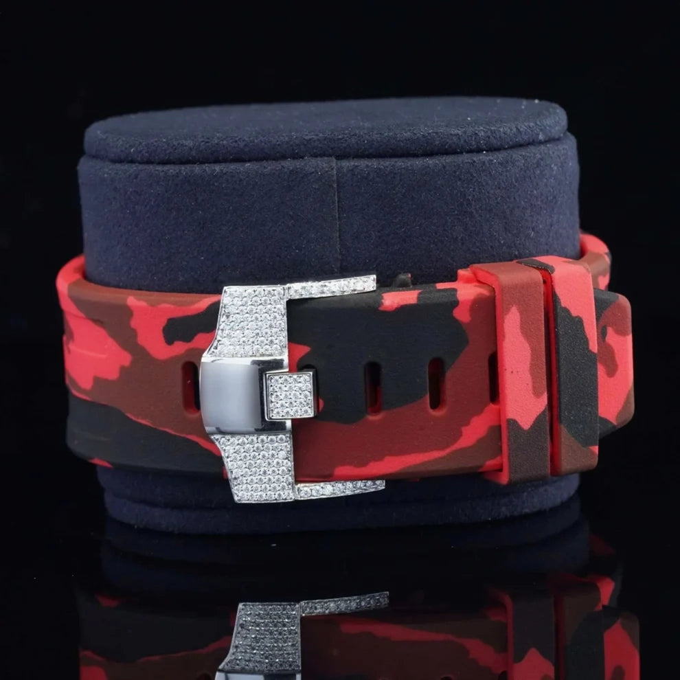 Red Army Silicone Belt Bling Fully Iced Out Diamond Watch