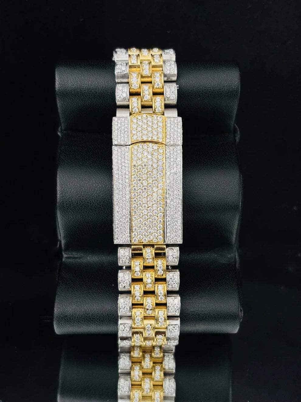 Men Two Tone Red Roman Number Moissanite Rappers Watch
