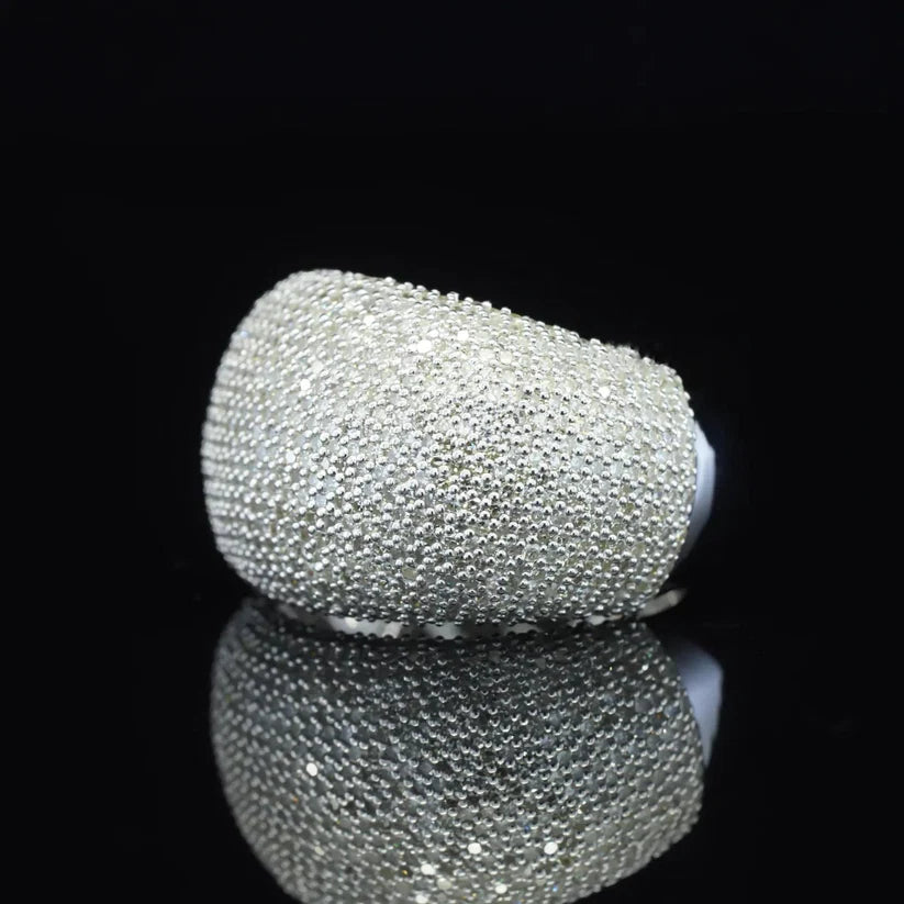 Chunky dome ring fully encrusted with micro pave diamonds