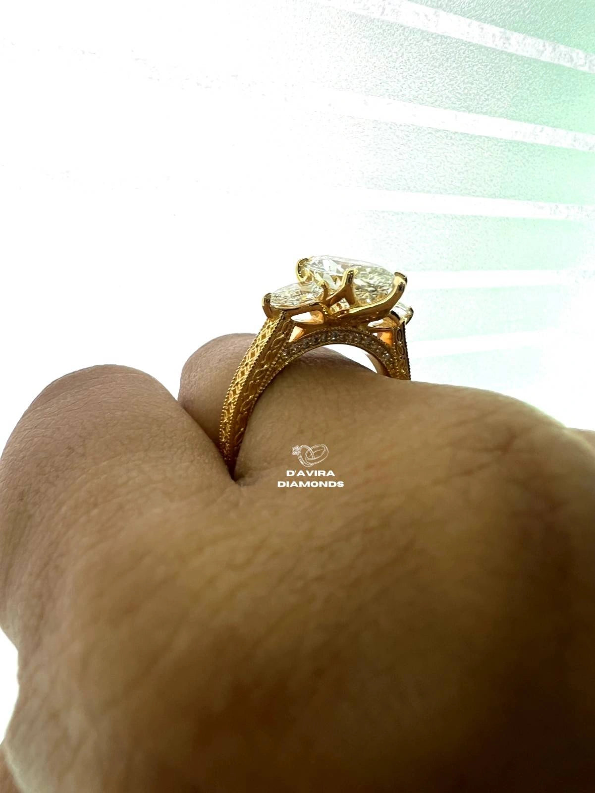 3 Stone Marquise Cut Lab Grown Diamond Ring
