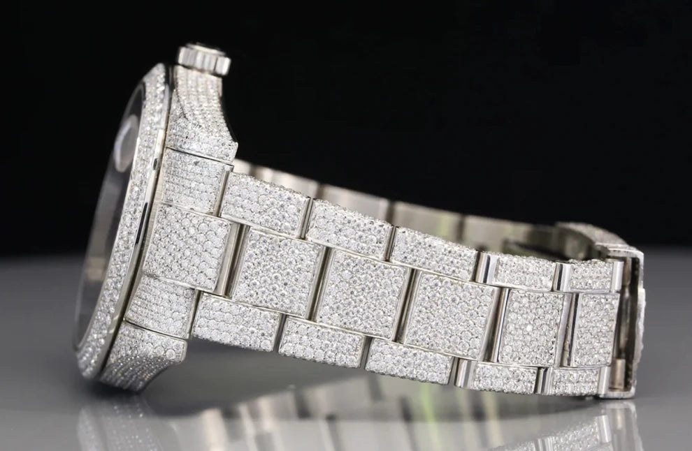 Men's Blue Dial Moissanite Diamond Fully Iced Out Watch For Men