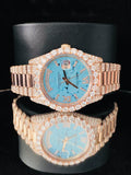 41MM Rose Gold Plated Roman Dial Moissanite Watch For Men