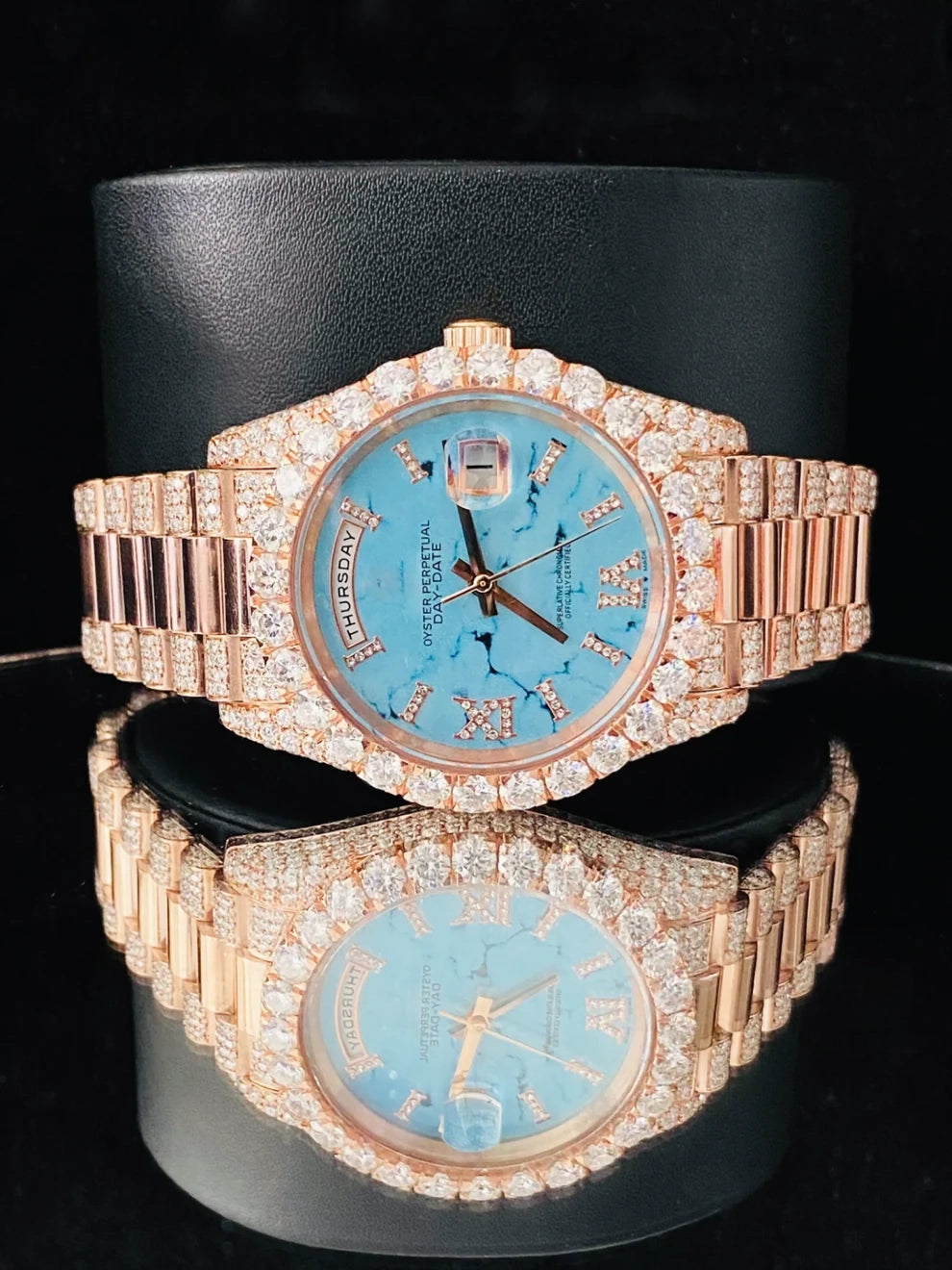 41MM Rose Gold Plated Roman Dial Moissanite Watch For Men