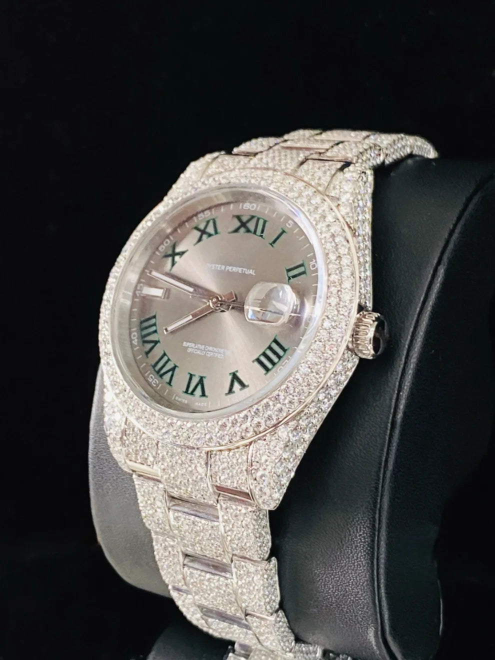 Luxury Men's Iced Out Green Roman Number Iced Watch