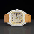 Mustard Yellow Leather Belt Round Moissanite VVS Iced Out Watch