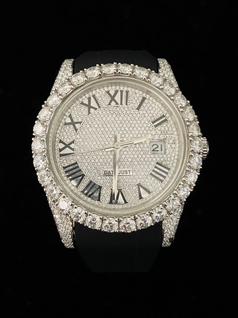 Elegant Half Iced Out VVS Moissanite Watch With Black Silicon Straps