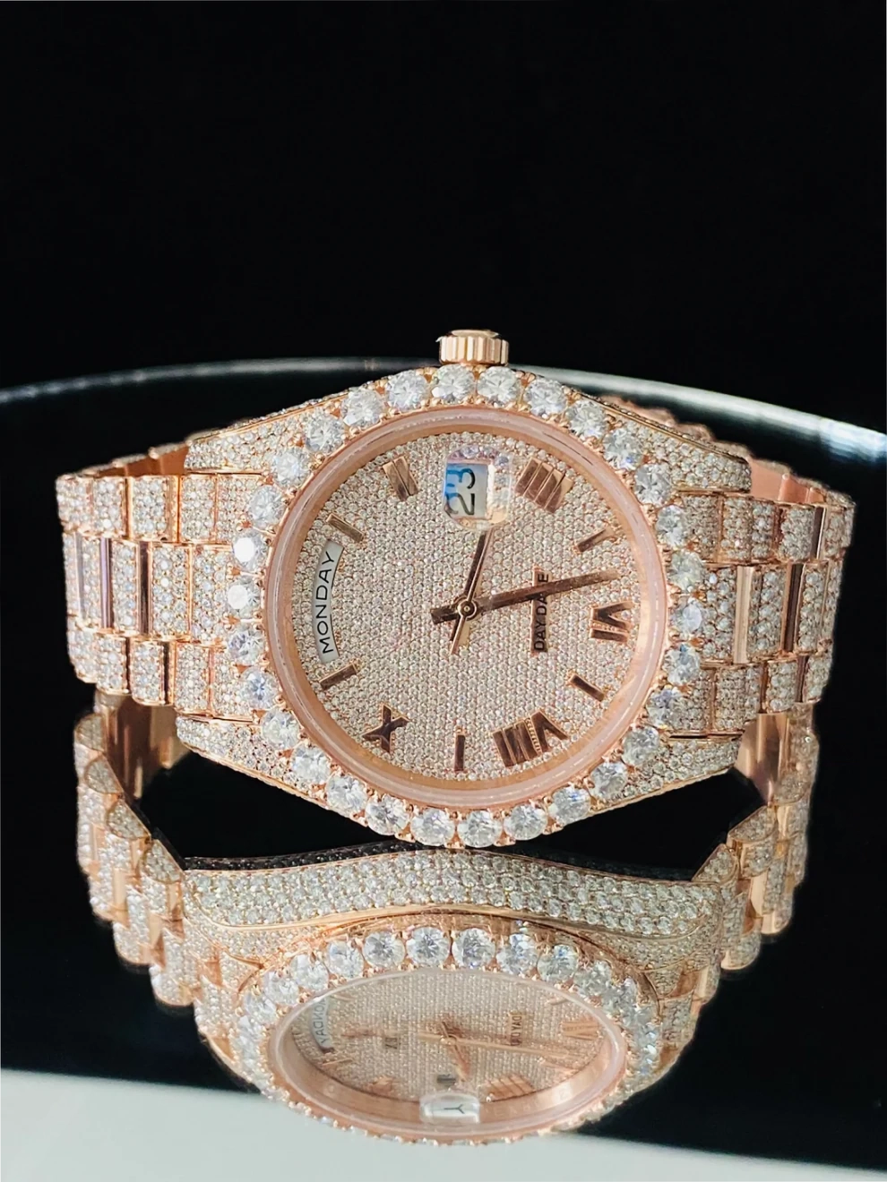 41MM Roman Dial Fully Iced Out Custom VVS Moissanite Watch