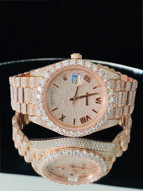 41MM Roman Dial Fully Iced Out Custom VVS Moissanite Watch