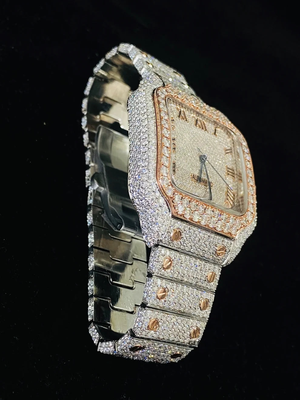 Classic Fully Iced Out Two Tone Roman Dial Moissanite Watch