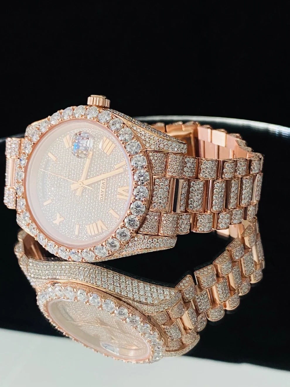 41MM Roman Dial Fully Iced Out Custom VVS Moissanite Watch