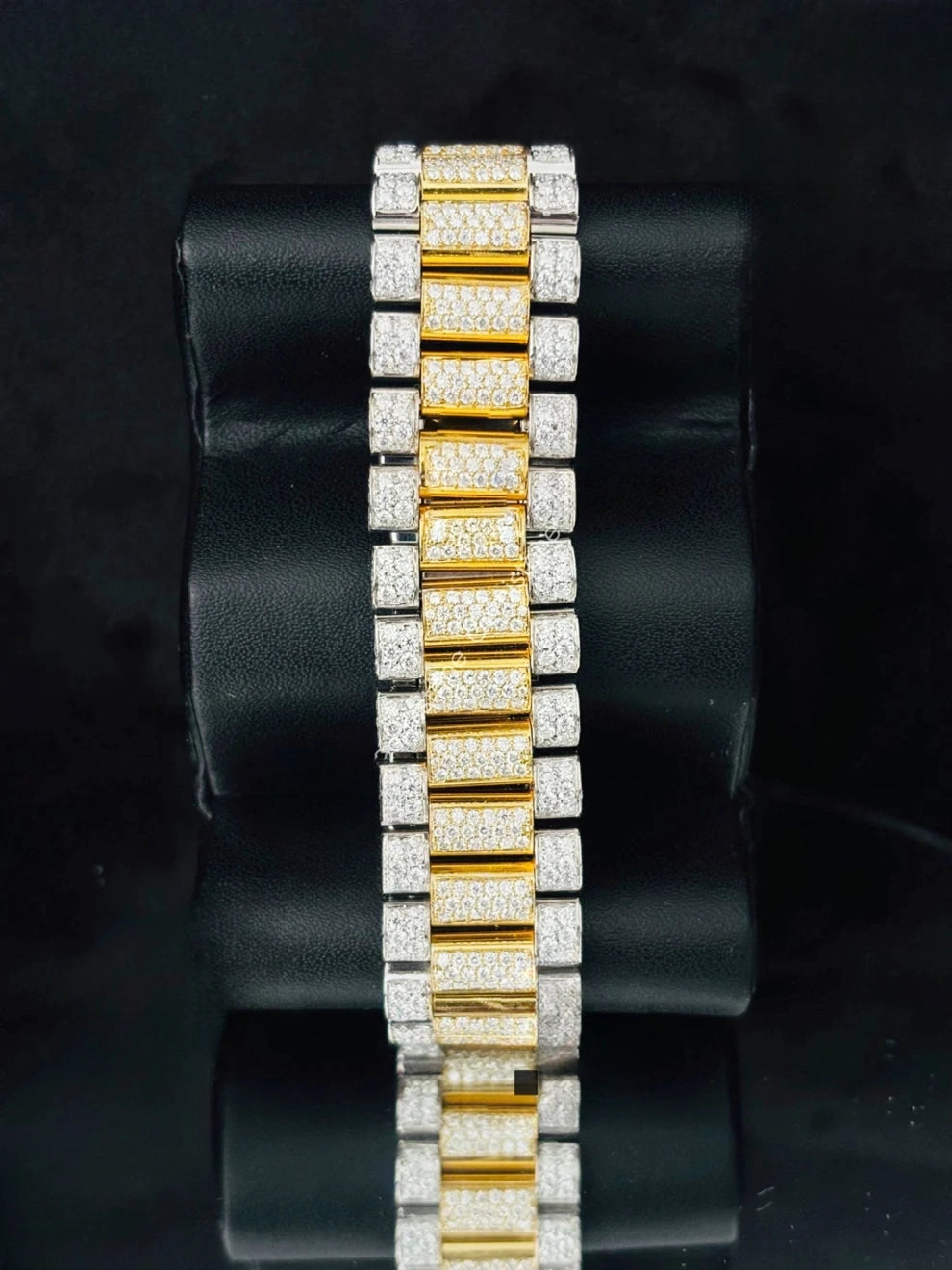 Dual Tone White Dial Roman Number Moissanite Watch