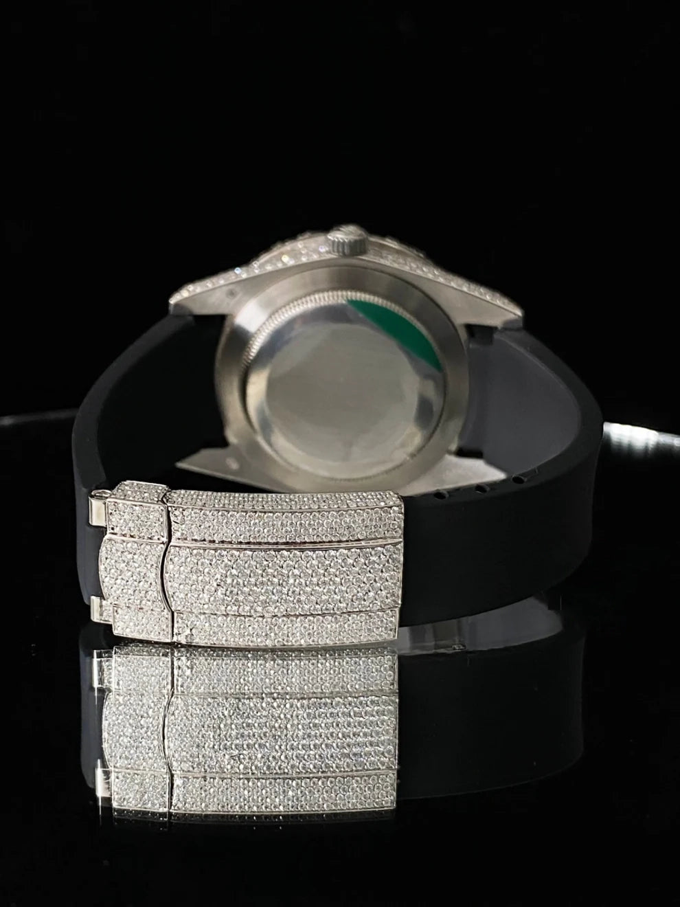 Elegant Half Iced Out VVS Moissanite Watch With Black Silicon Straps