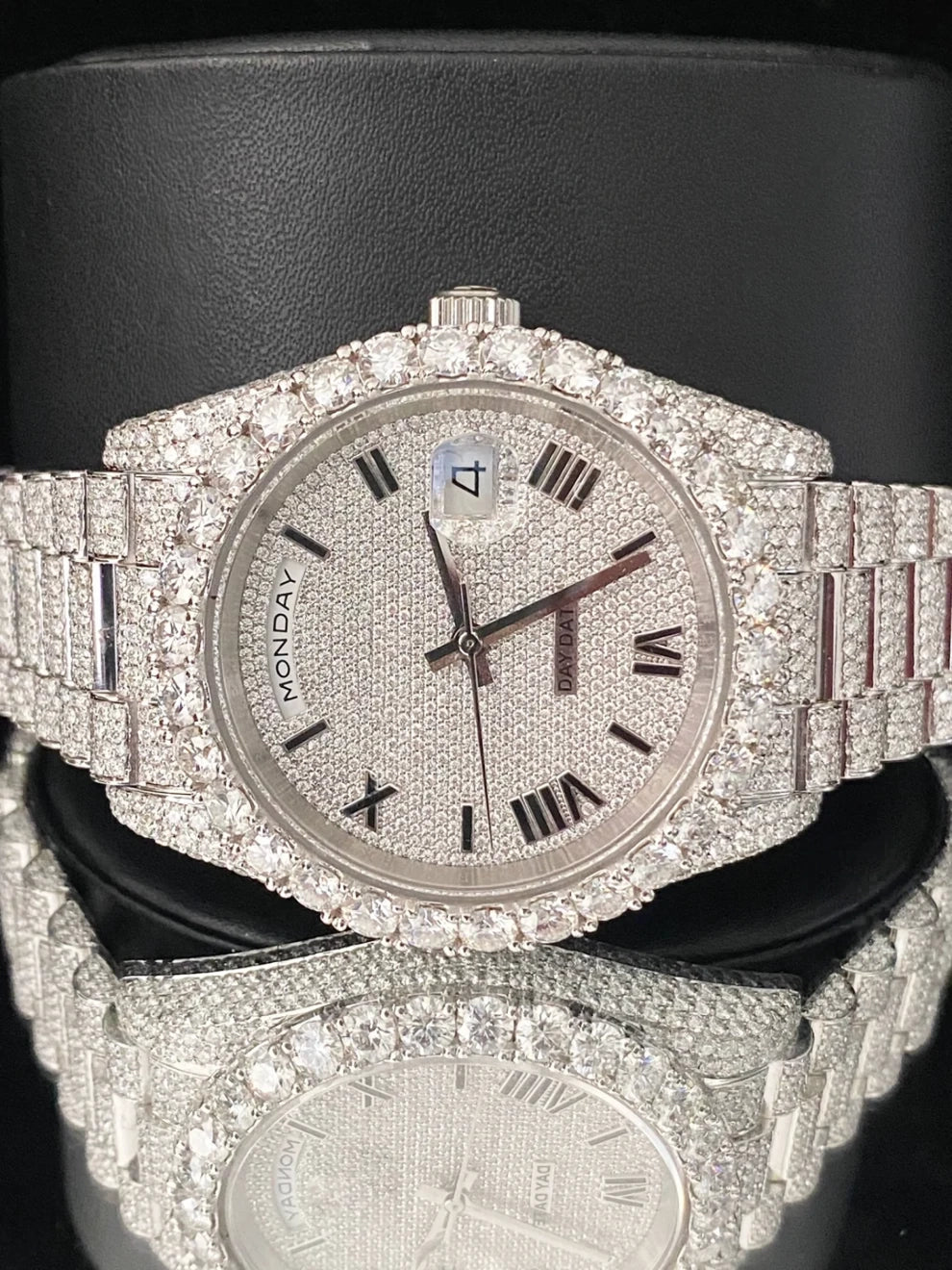 41MM Roman Number Fully Iced Out Moissanite Watch For Men