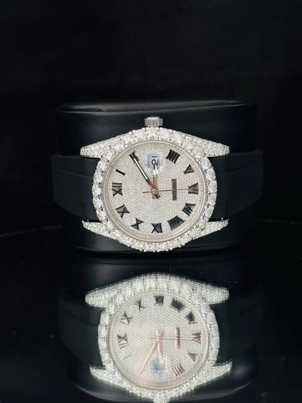 Luxury Roman Dial Iced Out Moissanite Automatic Watch