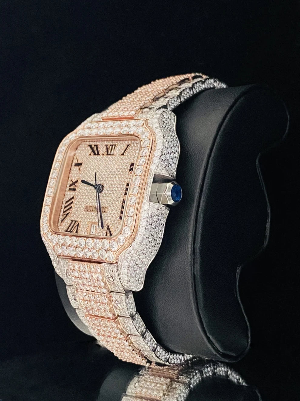 Roman Number Two Tone Moissanite Studded Diamond Watch