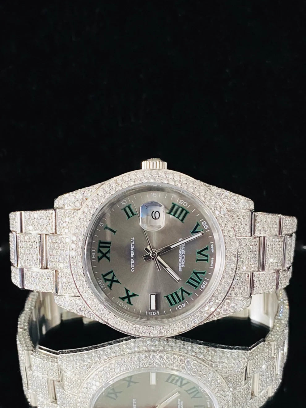 Luxury Men's Iced Out Green Roman Number Iced Watch