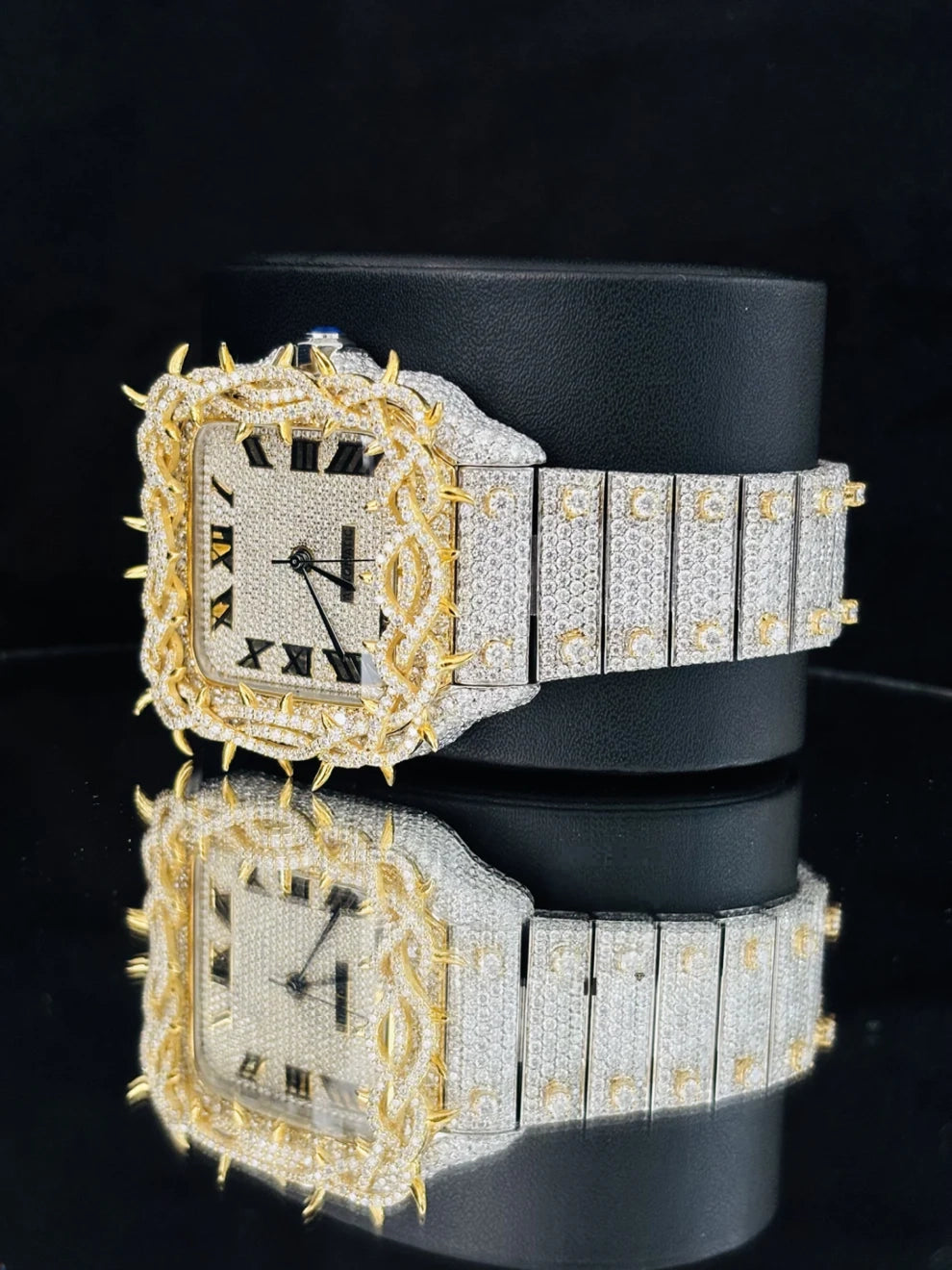 Two Tone Fully Studded Thorn Crown Moissanite Watch