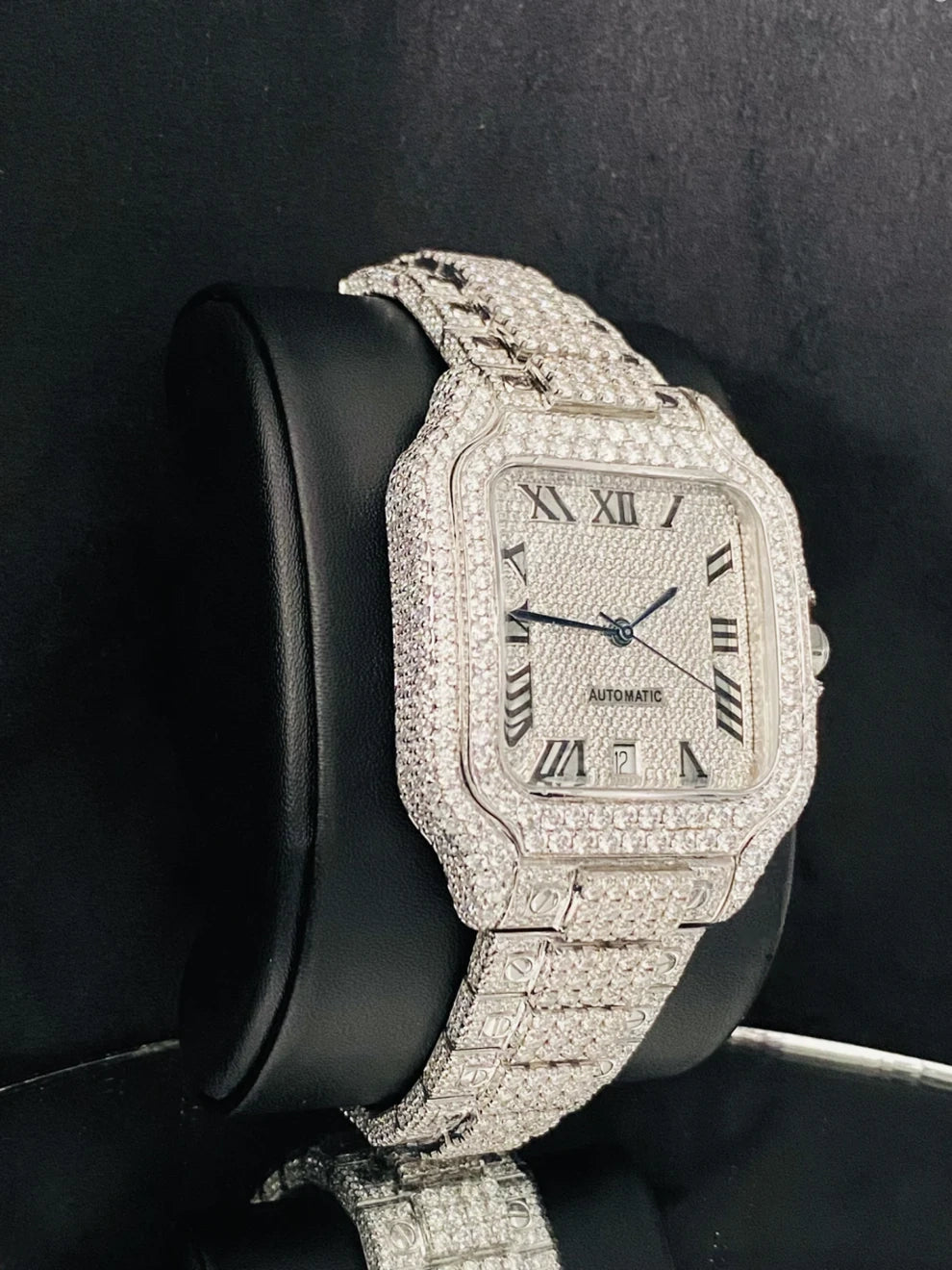 Roman Dial Fully Iced Out Moissanite Diamond Watch