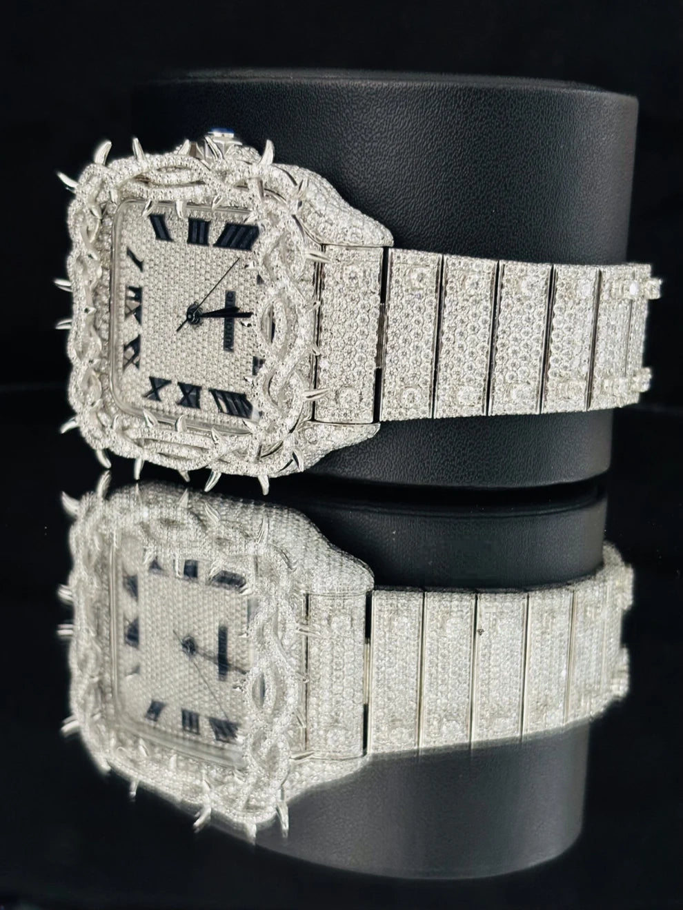 Roman Number Iced Out Thorn Crown Moissanite Watch