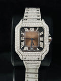 Chocolate Dial Roman Number Hip Hop Moissanite Watch