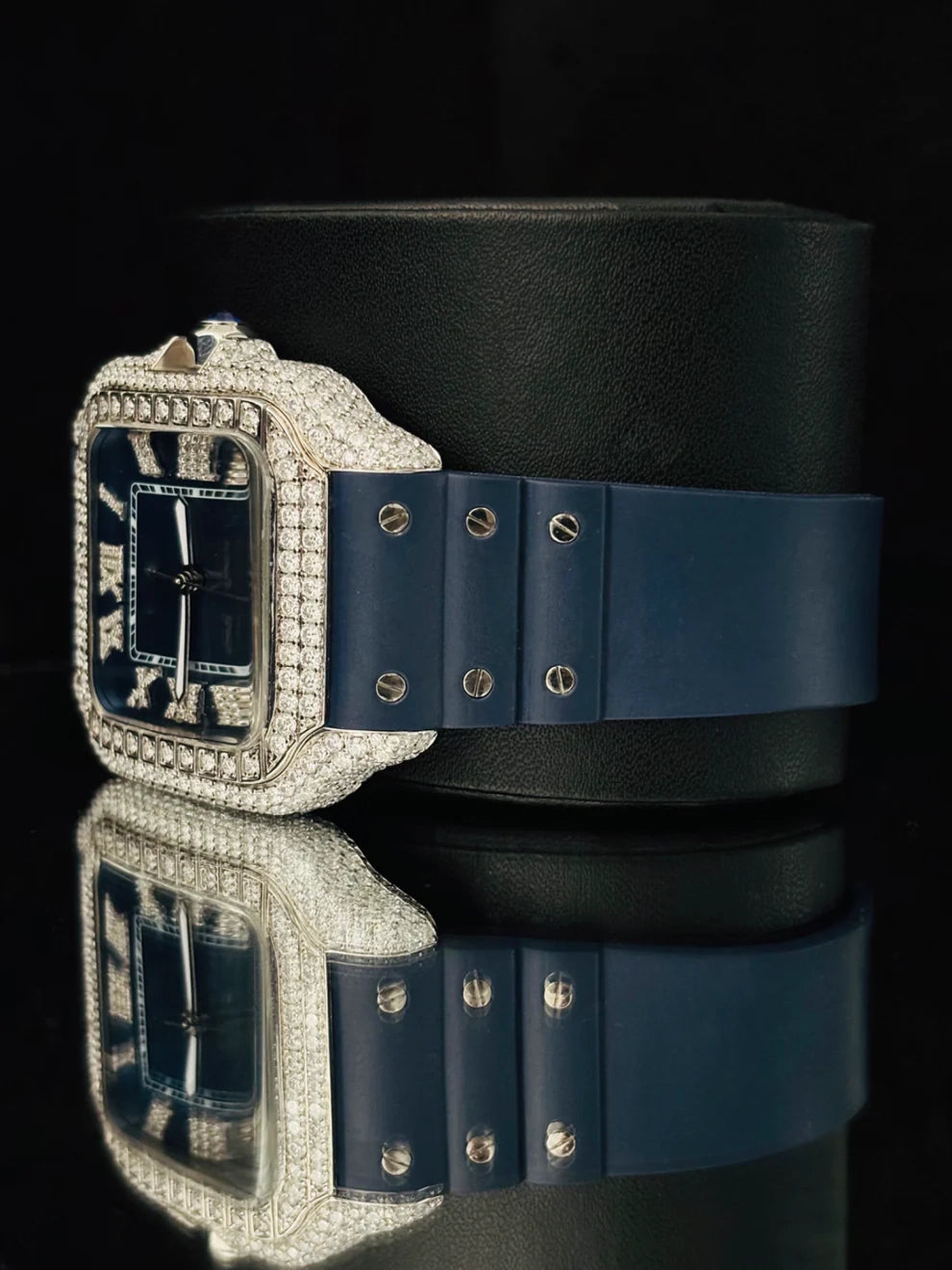 Silicone Rubber Strap and Blue Bezel Dial Moissanite Watch