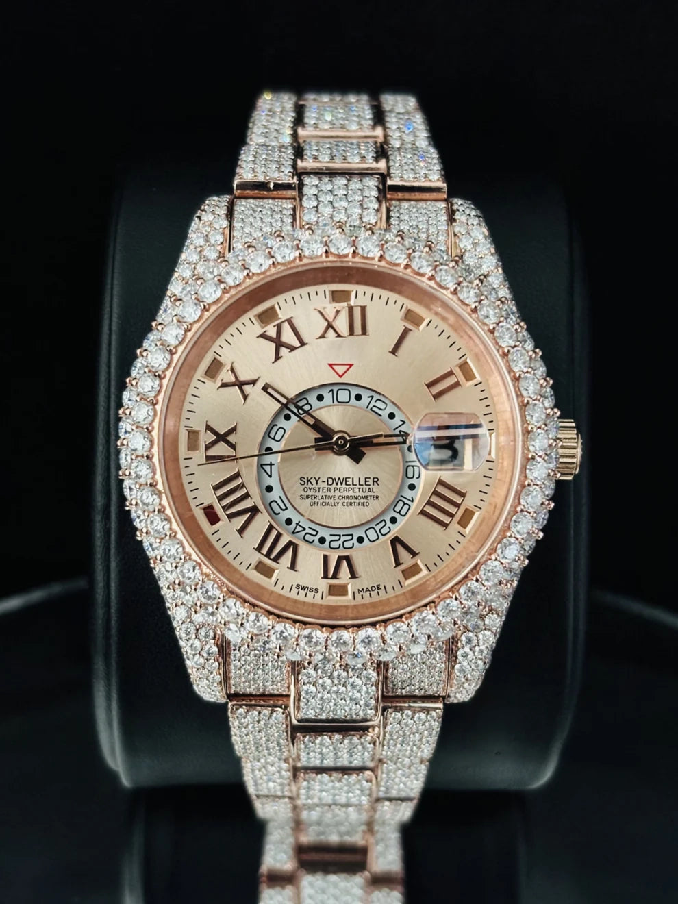 Roman Number Sky Dweller Moissanite Watch For Men's