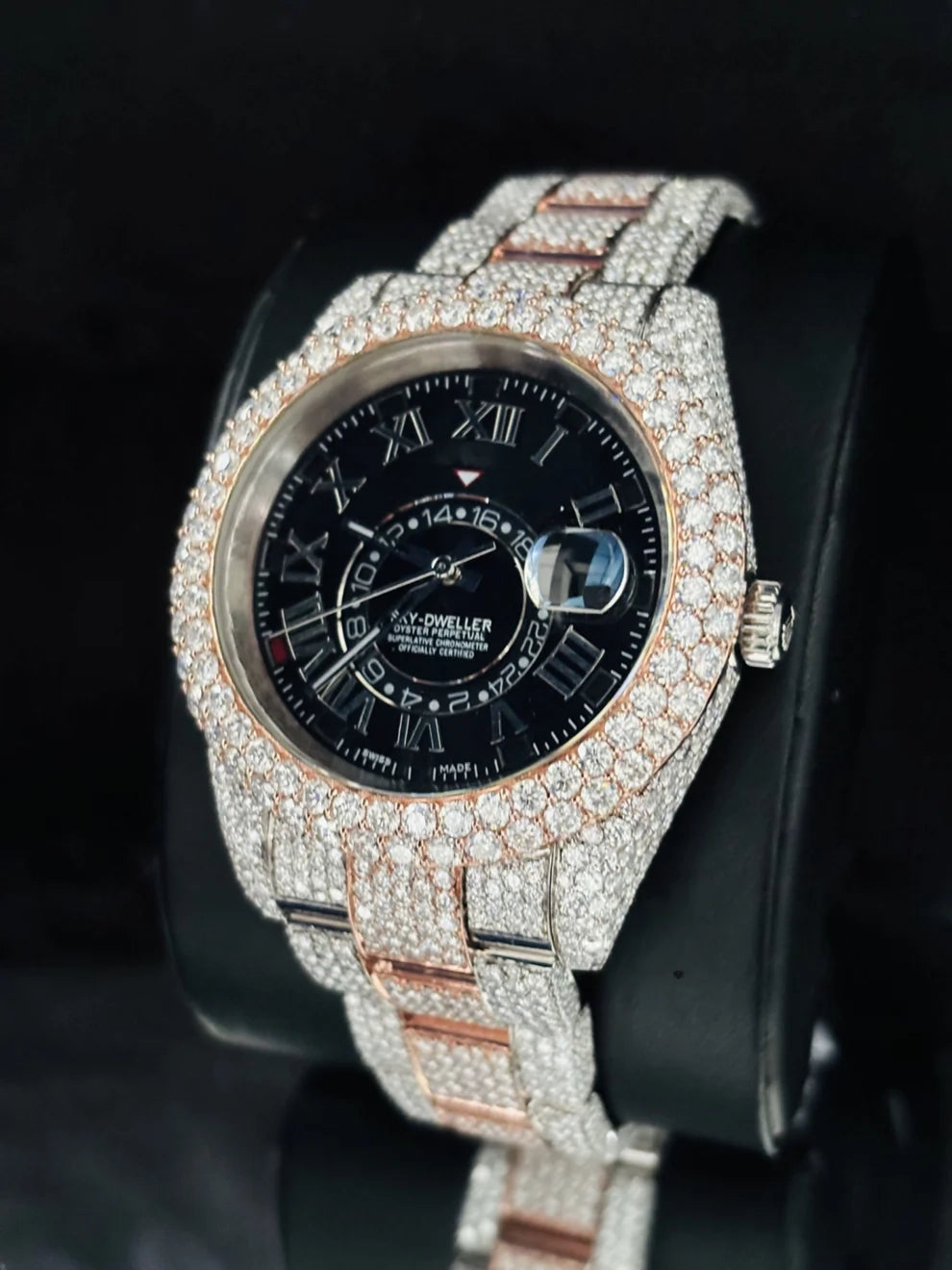 41MM Dual Tone Sky Dweller Iced Out Moissanite Watch