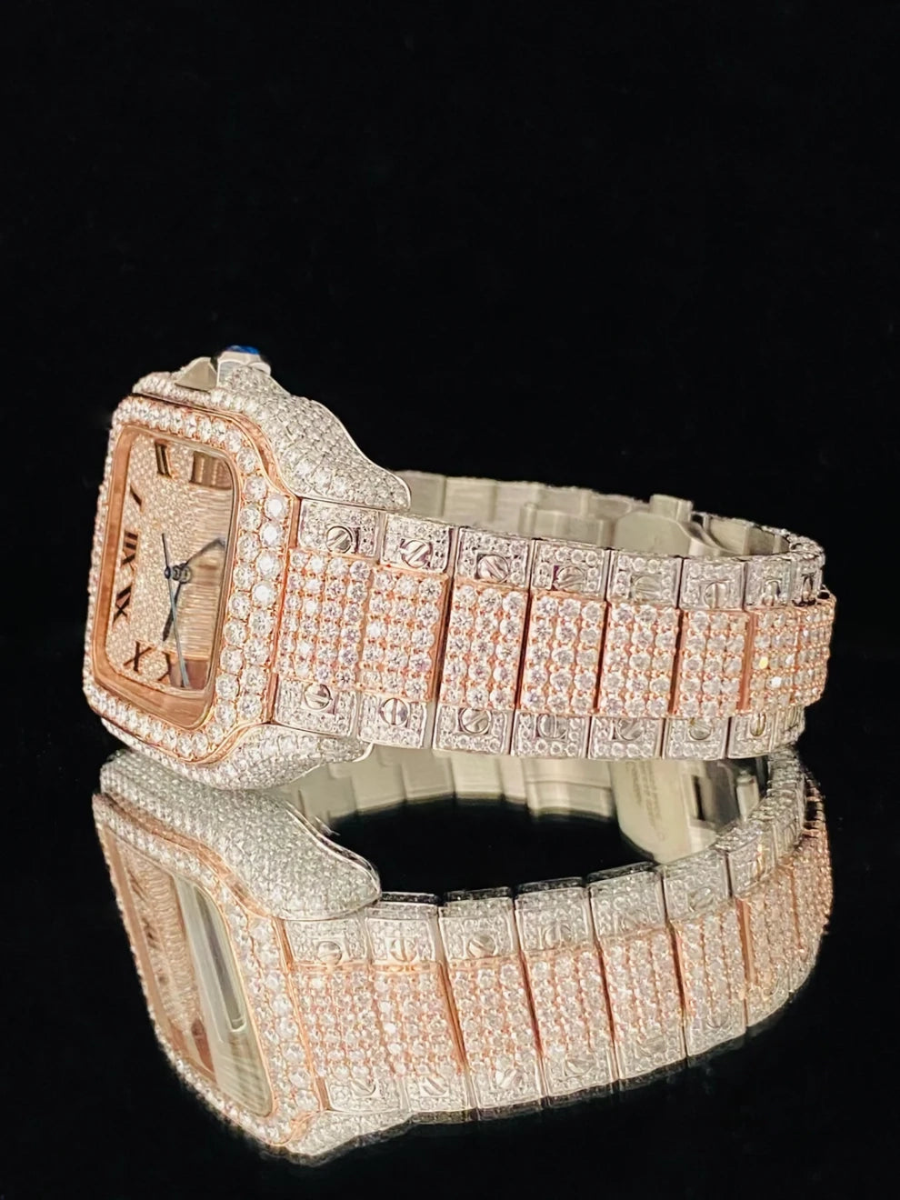 Roman Number Two Tone Moissanite Studded Diamond Watch