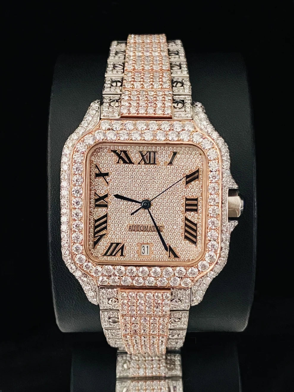 Roman Number Two Tone Moissanite Studded Diamond Watch
