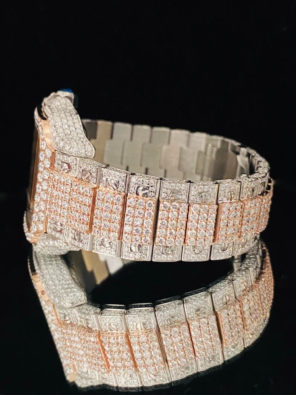 Roman Number Two Tone Moissanite Studded Diamond Watch