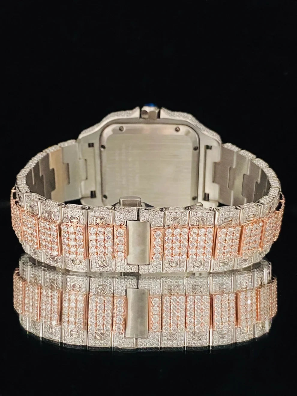 Roman Number Two Tone Moissanite Studded Diamond Watch