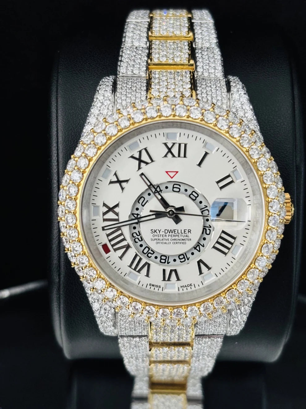Sky Dweller Dial Roman Numerals Dual Tone Moissanite Watch