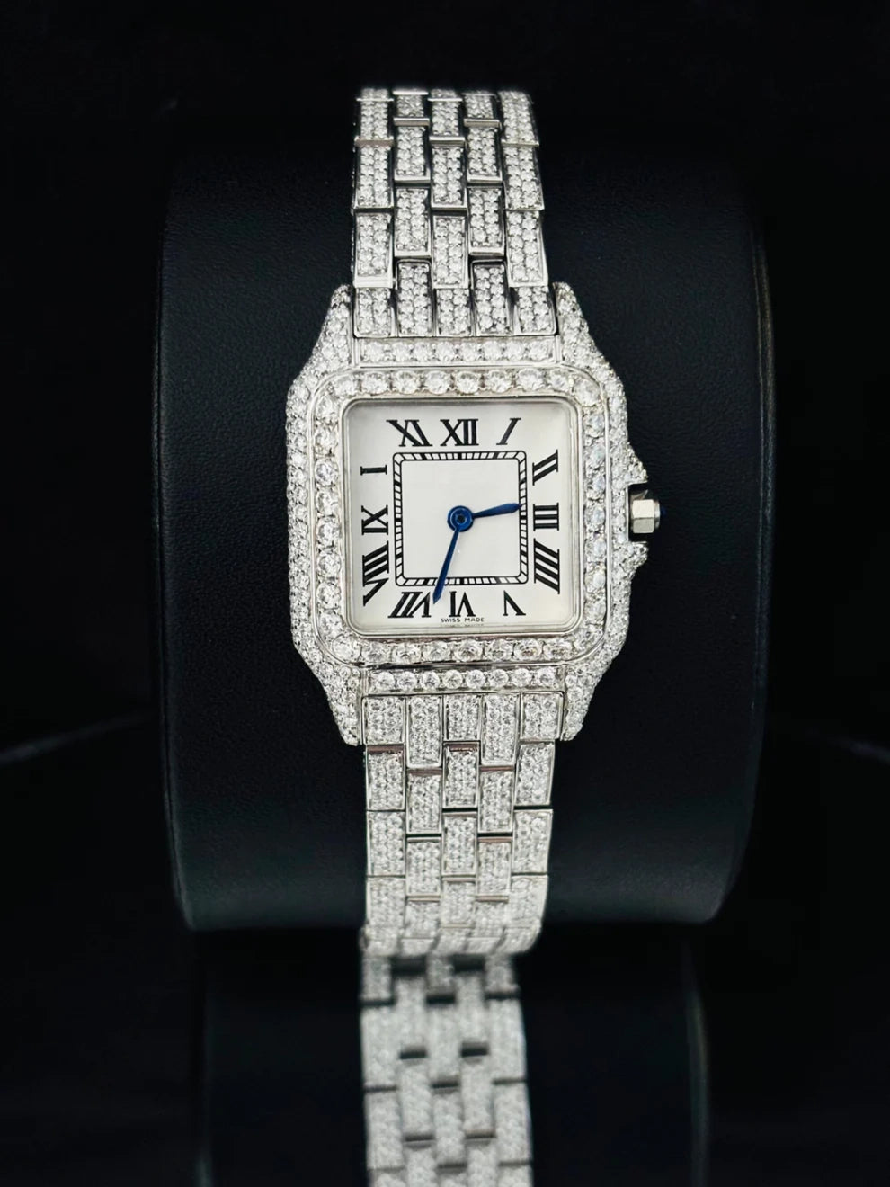 38MM White Dial Iced Out Moissanite Womens Watch